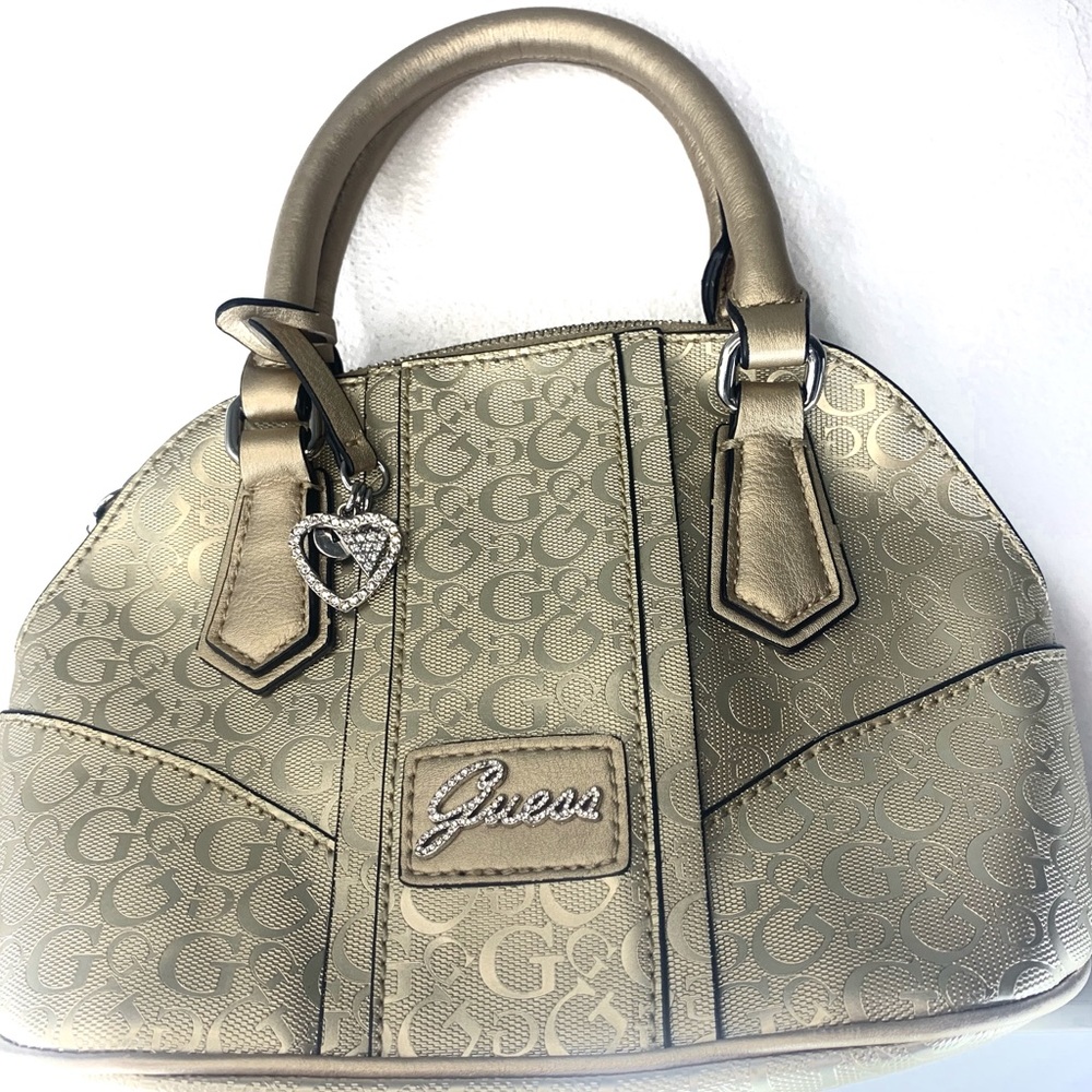 Guess F-60 gold hand bag bling logo/heart charm